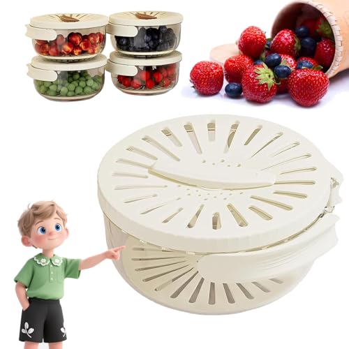 XIBHDN Fruit Strainer Container with Lid, Fruit Drainer Container with Handle,Fruit and Vegetable Washing Bowl with Lid, Easy Spin Dry & Countertop Saver (White) von XIBHDN