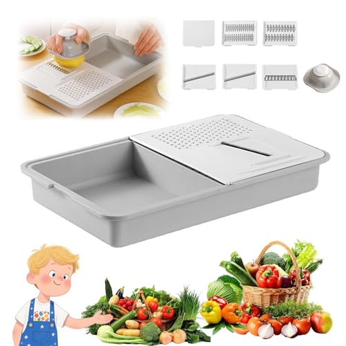 Multi-functional Grater & Drainer Cutting Board, 6 in 1 Cutting Board with Containers Lids and Graters, Removable Chopping Board for Slicing Shredding Grinding for Kitchens (1set) von XIBHDN