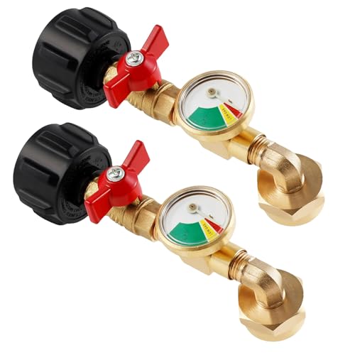 Propane Refill Elbow Adapter with Tank Gauge, Propane Refill Adapter, Multi-purpose Gas Refilling Converter for BBQ and Camping Stove Grill (2pcs) von XIBHDN