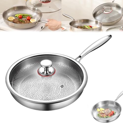 Titancore Titanium Hammered Pan Pro,100% Titaniums Pans for Cooking Non Stick,Titanium Hammered Pan Pro with Lid,for Fast Even Heating ,Compatible with All Cooktops (10.23 inches / 26 cm, With lid) von XIBHDN