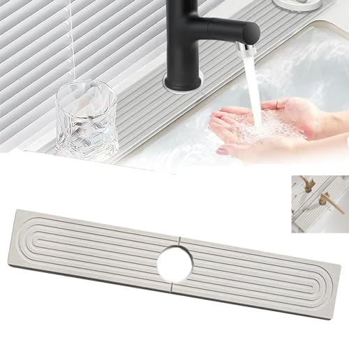 XIBHDN Instant Drying Stone, Stone Faucet Mat for Kitchen Sink, Drying Stone for Kitchen Sink, Prevents Moisture Buildup, Stone Drying Trays Sink for Countertop Kitchen Bathroom (White, 40*10cm) von XIBHDN