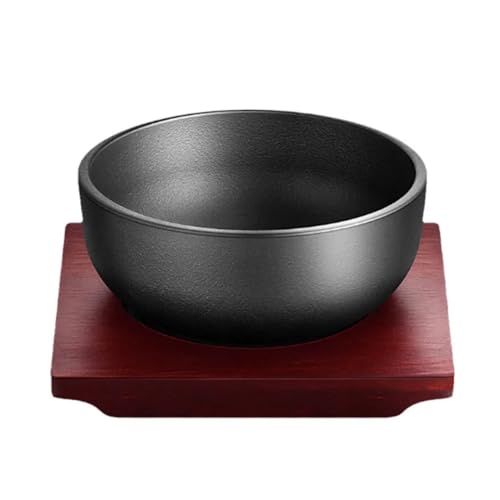 XICHENGSHIDAI Dickes Gusseisen Kessel, Dolsot Bibimbap Schüssel mit Holzboden, 700ml/900ml/1400ml von Suppe Reis Eintopf Schalen auf Induktion oder Ofen - 900ml von XICHENGSHIDAI