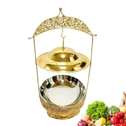 Goldener Esstisch-Herd mit hängendem Deckel, Buffet-Servier- und Wärmeset, Wärmetablett mit Wasserpfanne, mit hängender Abdeckung for Hochzeiten, Partys, Bankette und Catering-Events(4.5L) von XIEHEMAO