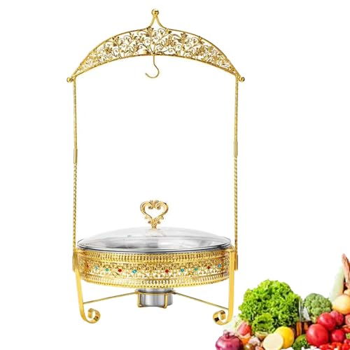 Goldenes Chafing-Dish-Buffet-Set, Chafing Dishes for Buffets, Ramadan-Tablett aus Metall mit Deckel und Griff, Ramadan-Dekoration for Buffet-Restaurants, Snackbars, Familienfeiern(6L) von XIEHEMAO