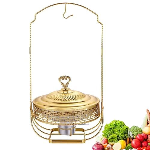 Goldenes Chafing-Dish-Buffet-Set, Goldener Esstisch mit Hängedeckel, Buffet-Servier- und Wärmer-Set, Catering-Speisenwärmer aus Edelstahl, Hot-Pot-Buffet-Set, Kalte-Gerichte-Servier-Set(4.5L) von XIEHEMAO