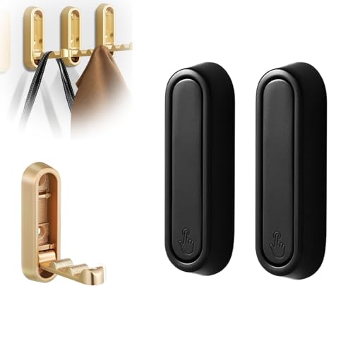2 Stück Faltbare Wandhaken, schwere goldene Zinklegierung Faltbare Flip-Down Kleiderhaken Moderne minimalistische Wandbefestigung zum Aufhängen von Handtüchern, Hüten, Taschen(2Pcs-Black-A) von XIEHUANGJIYI