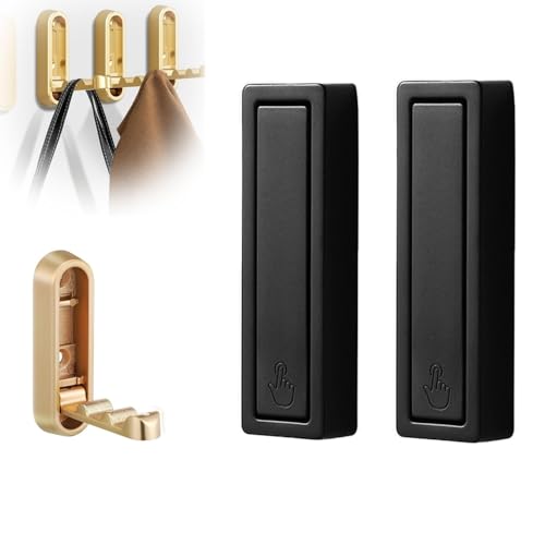 2 Stück Faltbare Wandhaken, schwere goldene Zinklegierung Faltbare Flip-Down Kleiderhaken Moderne minimalistische Wandbefestigung zum Aufhängen von Handtüchern, Hüten, Taschen(2Pcs-Black-B) von XIEHUANGJIYI