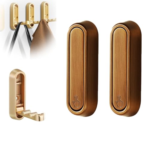 2 Stück Faltbare Wandhaken, schwere goldene Zinklegierung Faltbare Flip-Down Kleiderhaken Moderne minimalistische Wandbefestigung zum Aufhängen von Handtüchern, Hüten, Taschen(2Pcs-Bronze-A) von XIEHUANGJIYI