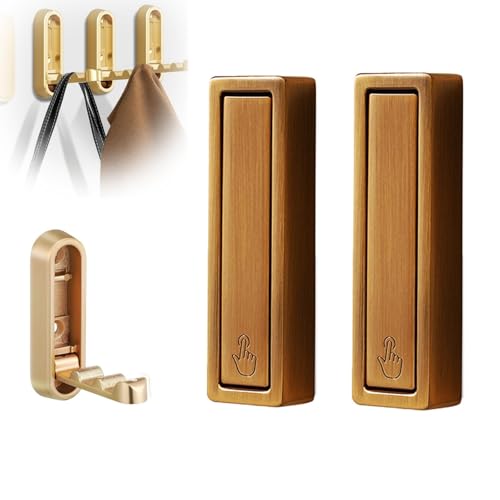 2 Stück Faltbare Wandhaken, schwere goldene Zinklegierung Faltbare Flip-Down Kleiderhaken Moderne minimalistische Wandbefestigung zum Aufhängen von Handtüchern, Hüten, Taschen(2Pcs-Bronze-B) von XIEHUANGJIYI