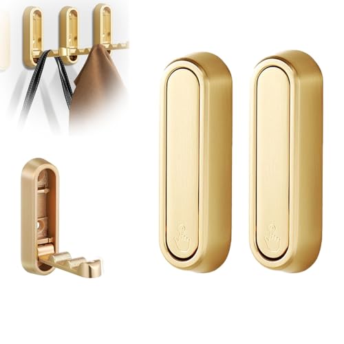2 Stück Faltbare Wandhaken, schwere goldene Zinklegierung Faltbare Flip-Down Kleiderhaken Moderne minimalistische Wandbefestigung zum Aufhängen von Handtüchern, Hüten, Taschen(2Pcs-Gold-A) von XIEHUANGJIYI