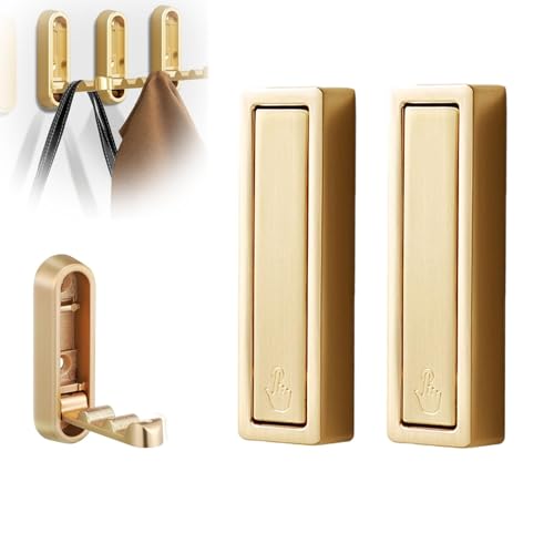 2 Stück Faltbare Wandhaken, schwere goldene Zinklegierung Faltbare Flip-Down Kleiderhaken Moderne minimalistische Wandbefestigung zum Aufhängen von Handtüchern, Hüten, Taschen(2Pcs-Gold-B) von XIEHUANGJIYI