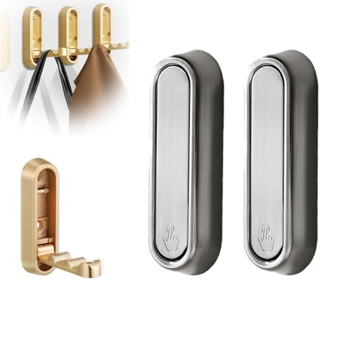 2 Stück Faltbare Wandhaken, schwere goldene Zinklegierung Faltbare Flip-Down Kleiderhaken Moderne minimalistische Wandbefestigung zum Aufhängen von Handtüchern, Hüten, Taschen(2Pcs-Silver-A) von XIEHUANGJIYI