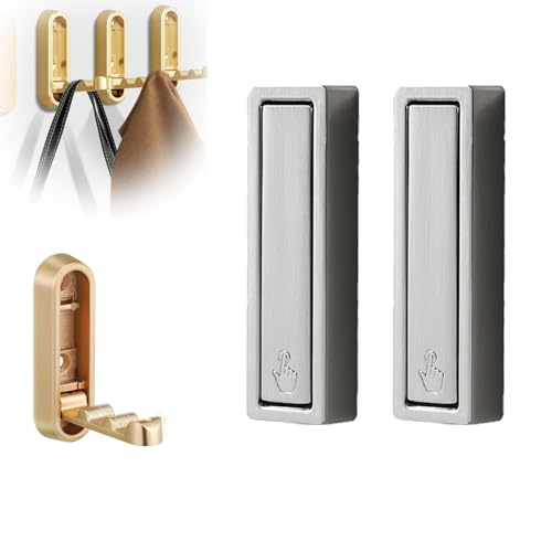 2 Stück Faltbare Wandhaken, schwere goldene Zinklegierung Faltbare Flip-Down Kleiderhaken Moderne minimalistische Wandbefestigung zum Aufhängen von Handtüchern, Hüten, Taschen(2Pcs-Silver-B) von XIEHUANGJIYI