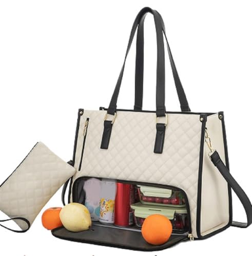 XIEHUANGJIYI 2-in-1-Lunchbag-Kombination, auslaufsichere Kühltasche mit Aufbewahrungstasche, 2-in-1-Kühltasche, Tragetasche mit Lunchfach(Beige) von XIEHUANGJIYI