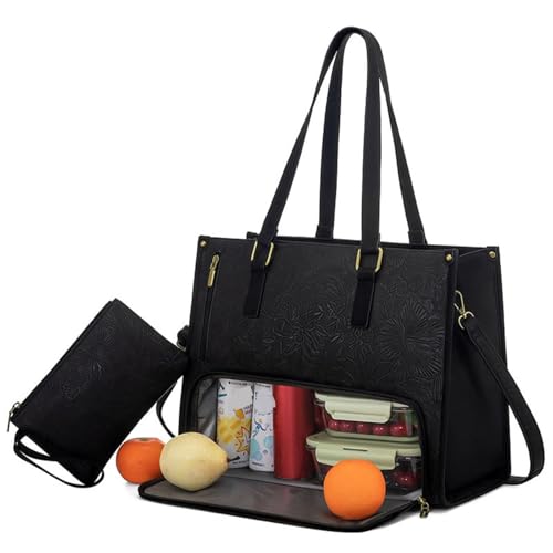 XIEHUANGJIYI 2-in-1-Lunchbag-Kombination, auslaufsichere Kühltasche mit Aufbewahrungstasche, 2-in-1-Kühltasche, Tragetasche mit Lunchfach(Black) von XIEHUANGJIYI