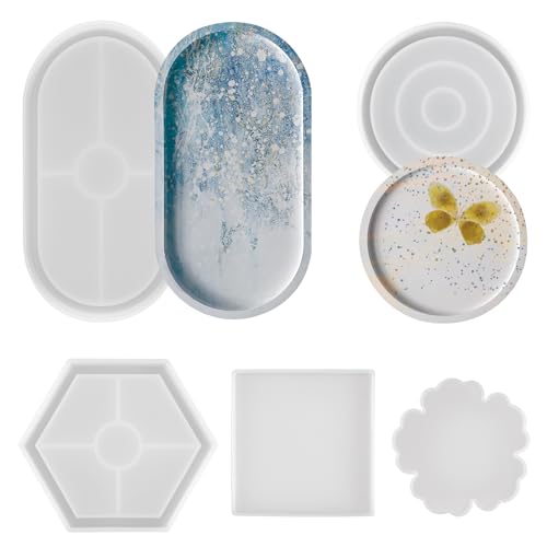 5 Stücke Silikonformen Gießformen, Silikonform Tablett Tassenuntersetzer, Epoxid Formen Silikonform Untersetzer für Machen Untersetzer, DIY Tassenuntersetzer von XIEJ