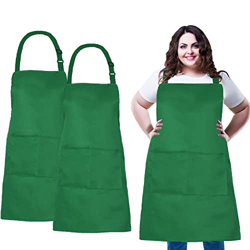 XIEJINJIA 2 Stück Übergröße Verstellbare Kochschürze lange Krawatten mit 2 Taschen Extra Breit Chef Schürze Küche Kochen Garten Backen Grillen für Frauen Männer Grün von XIEJINJIA