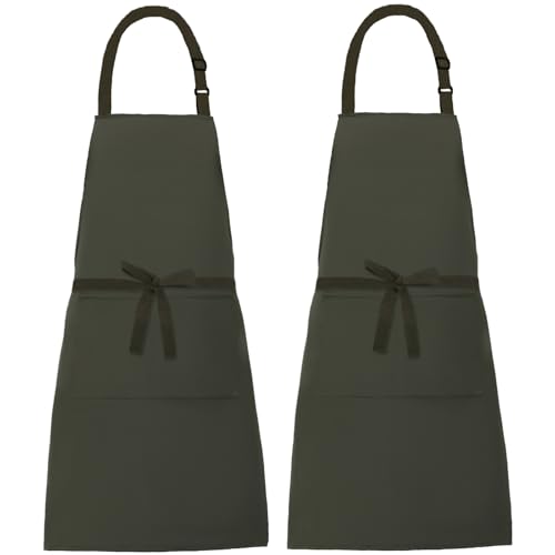 XIEJINJIA 2er-Pack Verstellbare Canvas Schürzen mit 2 Taschen Kochschürze Kochen Backen Garten für Frauen Männer Dunkel Grün von XIEJINJIA