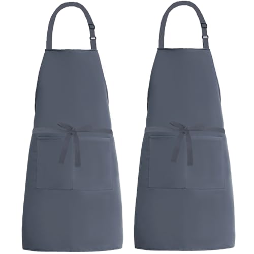 XIEJINJIA 2er-Pack Verstellbare Canvas Schürzen mit 2 Taschen Kochschürze Kochen Backen Garten für Frauen Männer Grau von XIEJINJIA