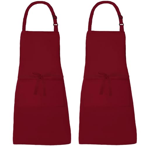 XIEJINJIA 2er-Pack Verstellbare Canvas Schürzen mit 2 Taschen Kochschürze Kochen Backen Garten für Frauen Männer Weinrot XIEJINJIA 2er-Pack Verstellbare Canvas Schürzen mit 2 Taschen Kochschürze Kochen Backen Garten für Frauen Männer Weinrot von XIEJINJIA