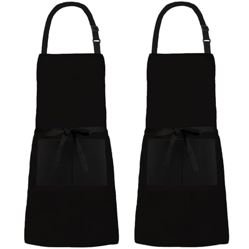 XIEJINJIA 2er-Pack Wasserabweisend Verstellbare Latz Schürze Zuhause Küche Kochen Kochschürze für Damen und Herren Schwarz von XIEJINJIA