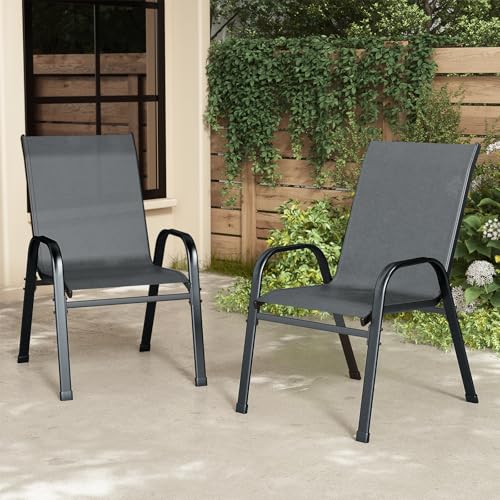 XIELOUS gartenstühle stapelbar 2er Set, balkonstühle gartenstuhl hochlehner, terrassenstühle mit Armlehnen und Metallgestell Wetterfest für Outdoor Garten Terrasse Balkon Restaurants (Grau) von XIELOUS