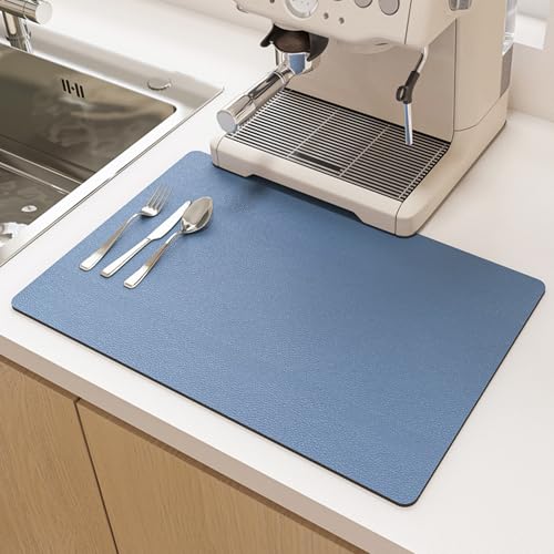 Abtropfmatte, rutschfest, saugfähig, schnell trocknend, Abtropfmatte für Küche, Bar, Arbeitsplatte, Spüle, Arbeitsplatte, leicht zu reinigen (50 x 40 cm, blau) von XIEMINLE