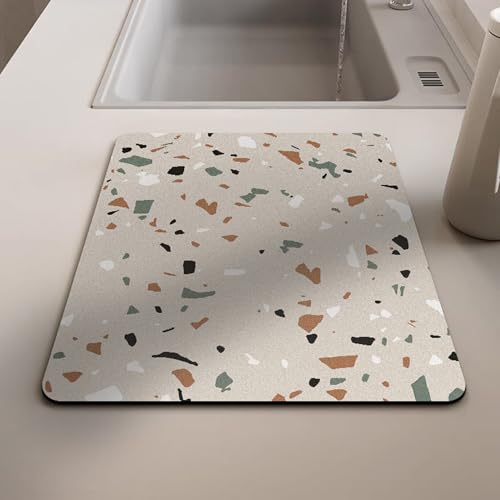 Abtropfmatte für Küchentheke, Abtropfgestell, Arbeitsplatte, super saugfähige Abtropfmatte, schnell trocknende Geschirrunterlage mit rutschfestem Design, Kaffeemaschinen-Pads (2 Stück, 50 x 40 cm von XIEMINLE