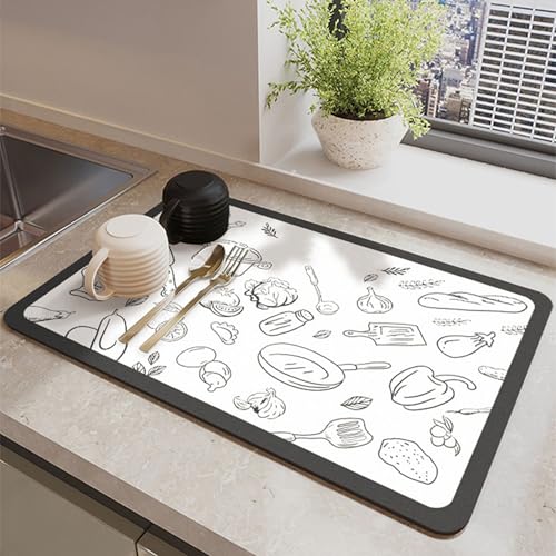 Abtropfmatte für Küchentheke, Kaffeemaschine, saugfähige Abtropfmatte mit rutschfester Unterseite, schnell trocknendes Abtropfgestell, Thekenschutz, Abtropfmatte (40 x 30 cm, Stil 2) von XIEMINLE