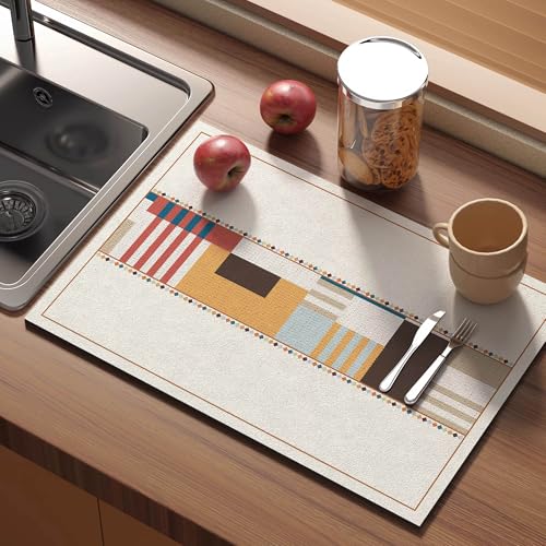 Abtropfmatte für Küchentheke, Küchen-Abtropfmatte mit rutschfester Unterseite für Arbeitsplatte, saugfähige Abtropfmatten, Kaffeemaschinen-Arbeitsplatten-Schutzpolster (4 Stück, 50 x 40 cm, Stil 6) von XIEMINLE