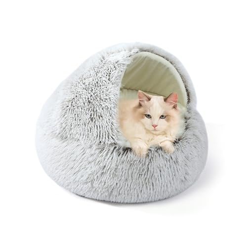 Donut-Katzenbett für den Innenbereich, Plüsch-Höhlenbett für Kätzchen, mit Kapuze, kleines Katzennest, flauschig, beruhigend, selbstwärmend, Haustierhöhle mit rutschfester Unterseite, 60 x 60 x 20 cm Donut-Katzenbett für den Innenbereich, Plüsch-Höhlenbett für Kätzchen, mit Kapuze, kleines Katzennest, flauschig, beruhigend, selbstwärmend, Haustierhöhle mit rutschfester Unterseite, 60 x 60 x 20 cm von XIEMINLE