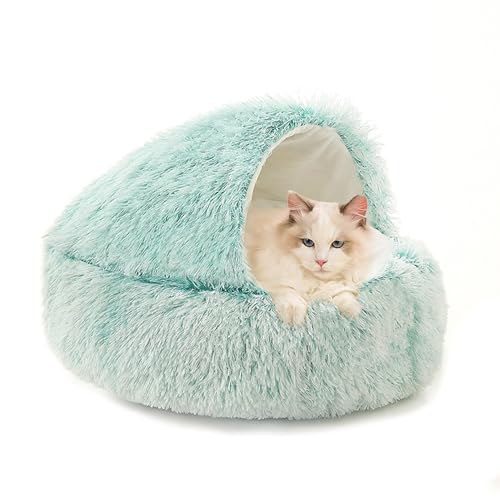 Donut-Katzenbett für den Innenbereich, Plüsch-Höhlenbett für Kätzchen, mit Kapuze, kleines Katzennest, flauschig, beruhigend, selbstwärmend, Haustierhöhle mit rutschfester Unterseite, 60 x 60 x 20 cm von XIEMINLE