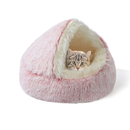 Katzenbett, Höhlen, flauschiges Katzenkissen mit Kapuze für den Innenbereich, Plüsch-Haustierhaus, gemütliches Haustier-Schlafhöhle, warmes Kätzchennest, Donut-beruhigendes Bett mit rutschfester von XIEMINLE
