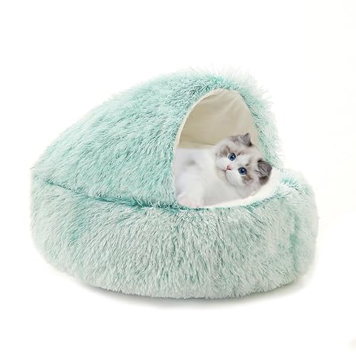 Katzenbett, flauschig, mit Kapuze, Katzenhöhle für den Innenbereich, Plüsch-Schlafbett, Höhle, maschinenwaschbar, Haustier-Schlafkissen, beruhigendes Kätzchennest mit rutschfester Unterseite (40 x 40 von XIEMINLE