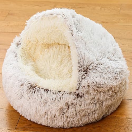 Katzenbett, flauschiges Katzenhöhlen-Nest mit Kapuze für den Innenbereich, rund, Plüsch-Haustierhaus, gemütliches Haustier-Schlafhöhle für Kätzchen, weiches Zelt für Katzen mit rutschfester Unterseite Katzenbett, flauschiges Katzenhöhlen-Nest mit Kapuze für den Innenbereich, rund, Plüsch-Haustierhaus, gemütliches Haustier-Schlafhöhle für Kätzchen, weiches Zelt für Katzen mit rutschfester Unterseite von XIEMINLE