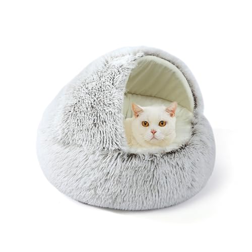 Katzenbett, rund, mit Kapuze, Schlafhöhle für den Innenbereich, Plüsch, Anti-Angst, Haustierbett mit rutschfester Unterseite, maschinenwaschbar, Schlafkissen für Kätzchen und Welpen (40 x 40 x 20 cm Katzenbett, rund, mit Kapuze, Schlafhöhle für den Innenbereich, Plüsch, Anti-Angst, Haustierbett mit rutschfester Unterseite, maschinenwaschbar, Schlafkissen für Kätzchen und Welpen (40 x 40 x 20 cm von XIEMINLE