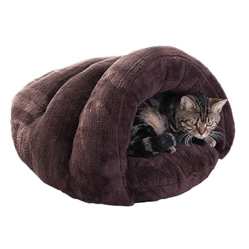 Katzenbett Katzenschlafsack, Katzennest Kätzchenbett, Katzenhaus Katzenhöhle Bett mit waschbarem, abnehmbarem Kissen, Haustiersofa Katzenkorb mit rutschfester Unterseite, 60 x 50 x 40 cm, Braun von XIEMINLE