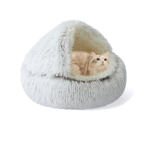 Katzenbett für den Innenbereich, mit Kapuze, Schlafhöhle, flauschig, Anti-Angst, gemütliches Kätzchenhaus, Donut-Kätzchennest, selbstwärmendes Haustierbett mit rutschfester Unterseite, 50 x 50 x 20 cm Katzenbett für den Innenbereich, mit Kapuze, Schlafhöhle, flauschig, Anti-Angst, gemütliches Kätzchenhaus, Donut-Kätzchennest, selbstwärmendes Haustierbett mit rutschfester Unterseite, 50 x 50 x 20 cm von XIEMINLE