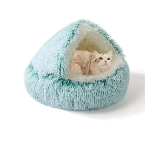Katzenbett für den Innenbereich, mit Kapuze, Schlafhöhle, flauschig, Anti-Angst, gemütliches Kätzchenhaus, Donut-Kätzchennest, selbstwärmendes Haustierbett mit rutschfester Unterseite (40 x 40 x 20 cm von XIEMINLE