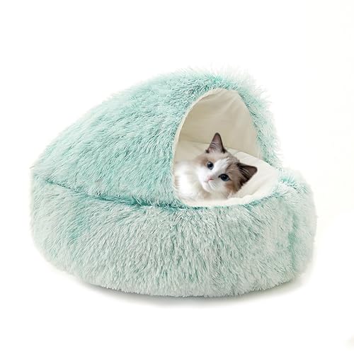 Katzenbett mit Kapuze, flauschig, Anti-Angst, Haustierbett, Donut-Katzennest, kleine Haustier-Schlafhöhle, Plüsch, Kätzchen-Höhlen, Schlafsack mit rutschfester Unterseite, für Kätzchen, 50 x 50 x 20 von XIEMINLE