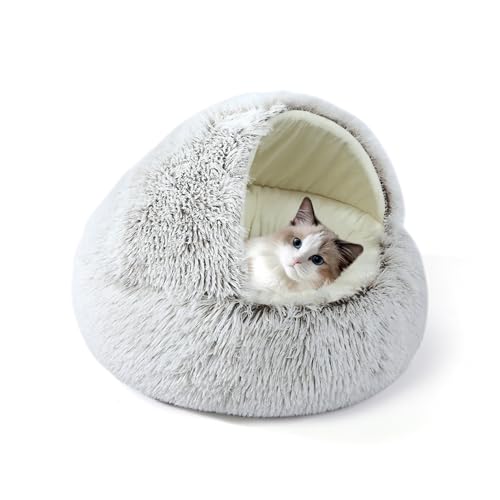 Katzenbett mit Kapuze, flauschig, Anti-Angst, Haustierbett, Donut-Katzennest, kleine Haustier-Schlafhöhle, Plüsch, Kätzchen-Höhlen, Schlafsack mit rutschfester Unterseite für Kätzchen (40 x 40 x 20 cm Katzenbett mit Kapuze, flauschig, Anti-Angst, Haustierbett, Donut-Katzennest, kleine Haustier-Schlafhöhle, Plüsch, Kätzchen-Höhlen, Schlafsack mit rutschfester Unterseite für Kätzchen (40 x 40 x 20 cm von XIEMINLE
