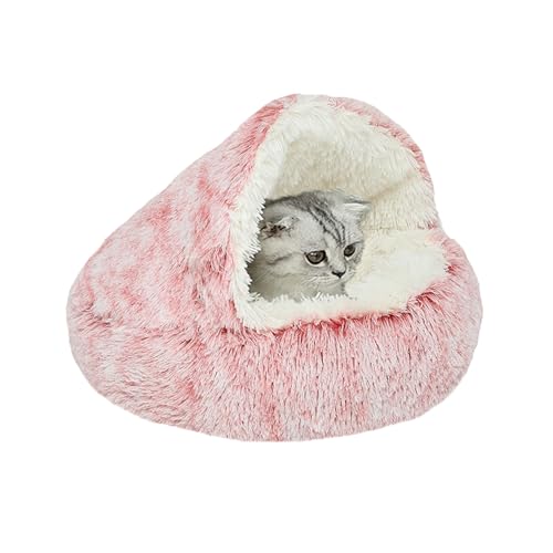 Katzenbett mit Kapuze, rund, Plüsch, Anti-Angst, Haustierbett für Kätzchen und Welpen, weiche Schlafhöhlen, Donut-Kätzchennest mit rutschfester Unterseite, 40 x 40 x 20 cm, Rosa von XIEMINLE