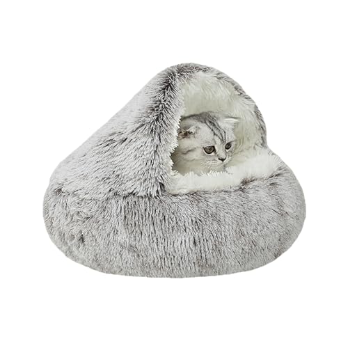 Katzenbett mit Kapuze, rund, Plüsch, Anti-Angst, Haustierbett für Kätzchen und Welpen, weiche Schlafhöhlen, Donut-Kätzchennest mit rutschfester Unterseite, 60 x 60 x 20 cm, Braun Katzenbett mit Kapuze, rund, Plüsch, Anti-Angst, Haustierbett für Kätzchen und Welpen, weiche Schlafhöhlen, Donut-Kätzchennest mit rutschfester Unterseite, 60 x 60 x 20 cm, Braun von XIEMINLE