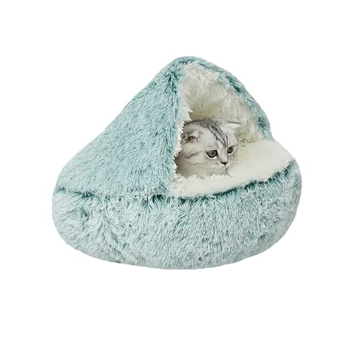 Katzenbett mit Kapuze, rund, Plüsch, Anti-Angst, Haustierbett für Kätzchen und Welpen, weiche Schlafhöhlen, Donut-Kätzchennest mit rutschfester Unterseite, 65 x 65 x 20 cm, Grün Katzenbett mit Kapuze, rund, Plüsch, Anti-Angst, Haustierbett für Kätzchen und Welpen, weiche Schlafhöhlen, Donut-Kätzchennest mit rutschfester Unterseite, 65 x 65 x 20 cm, Grün von XIEMINLE