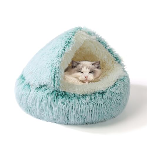 Katzenhöhle, Anti-Angst-Katzenbett für den Innenbereich, weiche Kätzchenbetten, maschinenwaschbar, Haustier-Schlafhöhle mit rutschfester Unterseite, Plüschnest für Welpen und Kätzchen, 50 x 50 x 20 cm von XIEMINLE