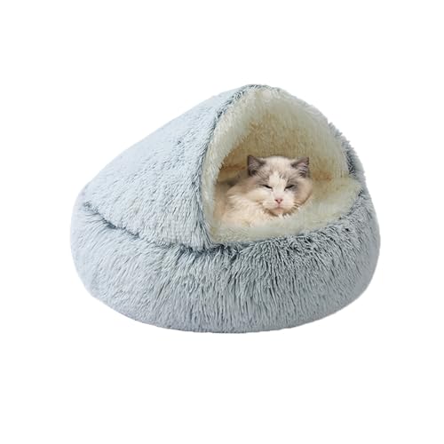 Katzenhöhle, Anti-Angst-Katzenbett für den Innenbereich, weiche Kätzchenbetten, maschinenwaschbar, Haustier-Schlafhöhle mit rutschfester Unterseite, Plüschnest für Welpen und Kätzchen, 65 x 65 x 20 cm von XIEMINLE