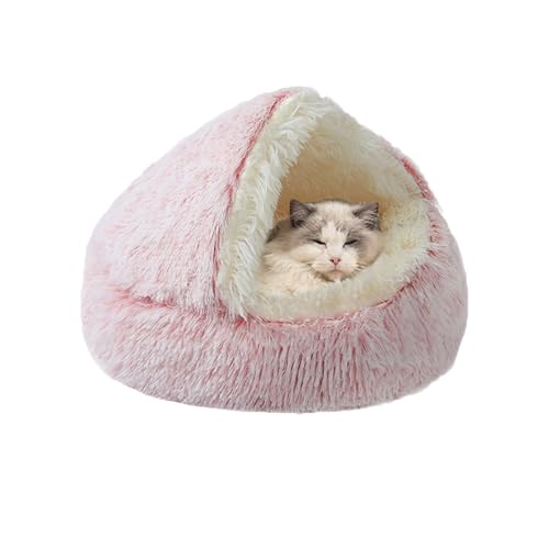 Katzenhöhle, Anti-Angst-Katzenbett für den Innenbereich, weiche Kätzchenbetten mit Kapuze, maschinenwaschbar, Haustierhöhle mit rutschfester Unterseite, Plüschnest für Welpen und Kätzchen, 60 x 60 x von XIEMINLE