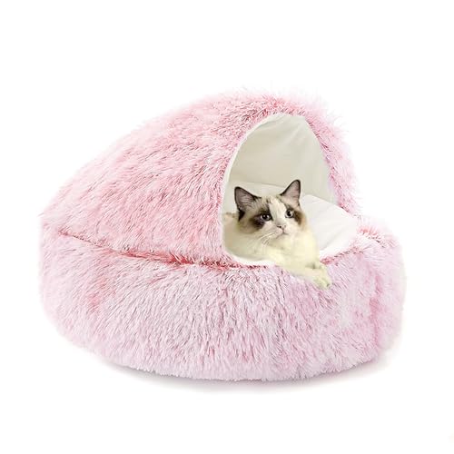 Katzenhöhle, beruhigendes Katzenbett, maschinenwaschbar, Haustierhöhlen, gemütliches Donut-Haustierbett mit rutschfester Unterseite, Kätzchen-Schlafkissen, mit Kapuze für Welpen und Kätzchen, 60 x 60 von XIEMINLE