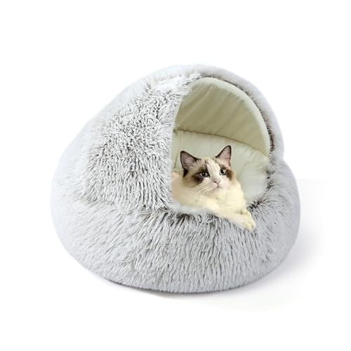 Katzenhöhle, beruhigendes Katzenbett, maschinenwaschbar, Haustierhöhlen, gemütliches Donut-Haustierbett mit rutschfester Unterseite, Kätzchen-Schlafkissen, mit Kapuze für Welpen und Kätzchen, 50 x 50 Katzenhöhle, beruhigendes Katzenbett, maschinenwaschbar, Haustierhöhlen, gemütliches Donut-Haustierbett mit rutschfester Unterseite, Kätzchen-Schlafkissen, mit Kapuze für Welpen und Kätzchen, 50 x 50 von XIEMINLE