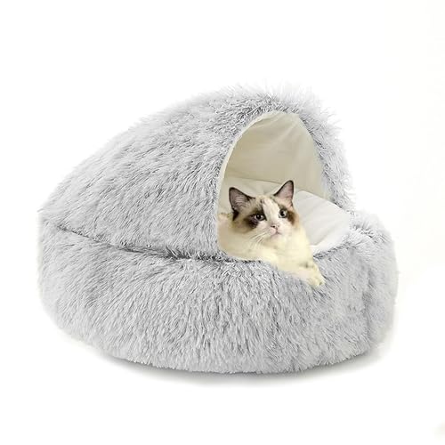 Katzenhöhle, beruhigendes Katzenbett, maschinenwaschbar, Haustierhöhlen, gemütliches Donut-Haustierbett mit rutschfester Unterseite, Kätzchen-Schlafkissen, mit Kapuze für Welpen und Kätzchen (60 x 60 Katzenhöhle, beruhigendes Katzenbett, maschinenwaschbar, Haustierhöhlen, gemütliches Donut-Haustierbett mit rutschfester Unterseite, Kätzchen-Schlafkissen, mit Kapuze für Welpen und Kätzchen (60 x 60 von XIEMINLE